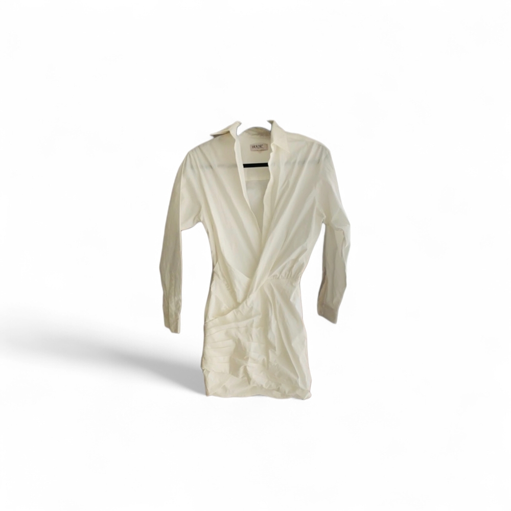 House of CB White Mini Wrap Shirt Dress